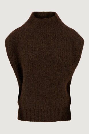 Zusss mouwloze trui met turtleneck dark choco