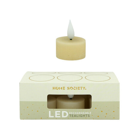 Led set/6 theelicht oplaadbaar gebroken wit