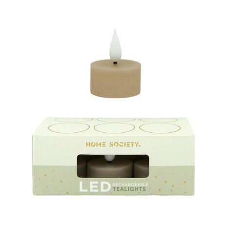 Led set/6 theelicht oplaadbaar beige