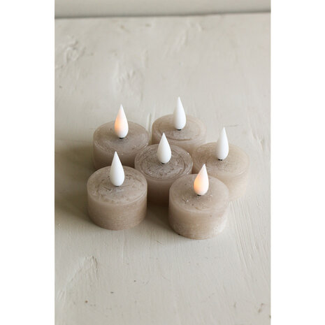 Led set/6 theelicht oplaadbaar beige