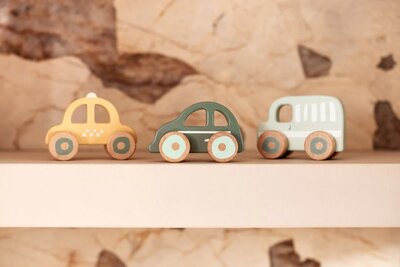 Houten auto op wielen on the go - set 3
